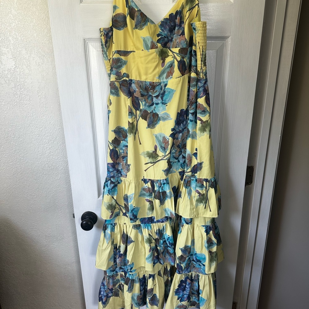 Abercrombie & Fitch Yellow and Blue One Shoulder Ruffled Sundress